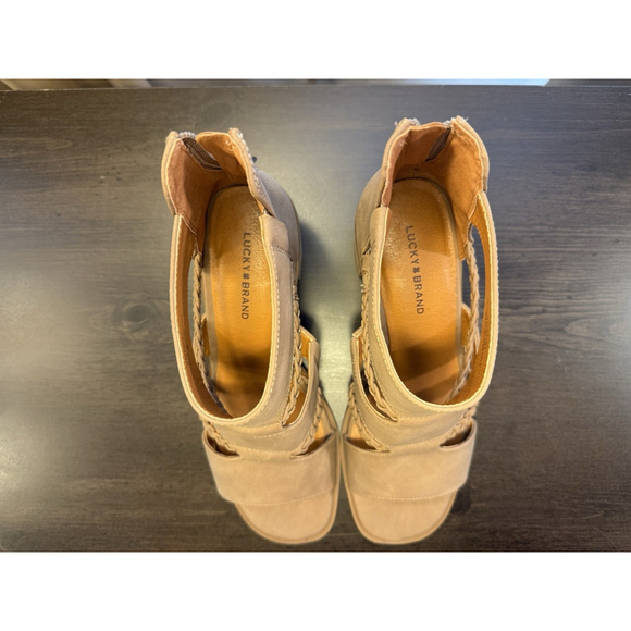 Lucky Brand Strappy Braided Caged Block Heels Sandals 9.5 M TAUPE - Picture 11 of 14